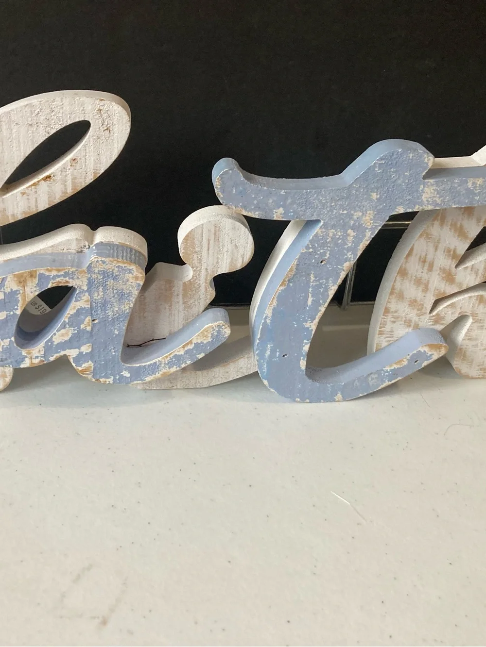 Faith Distressed Blue & White Rustic Wood Wall Decor Sign